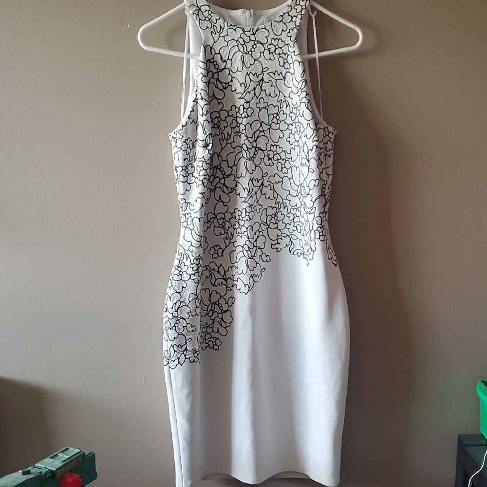 Cache Black and White Floral Midi Dress
